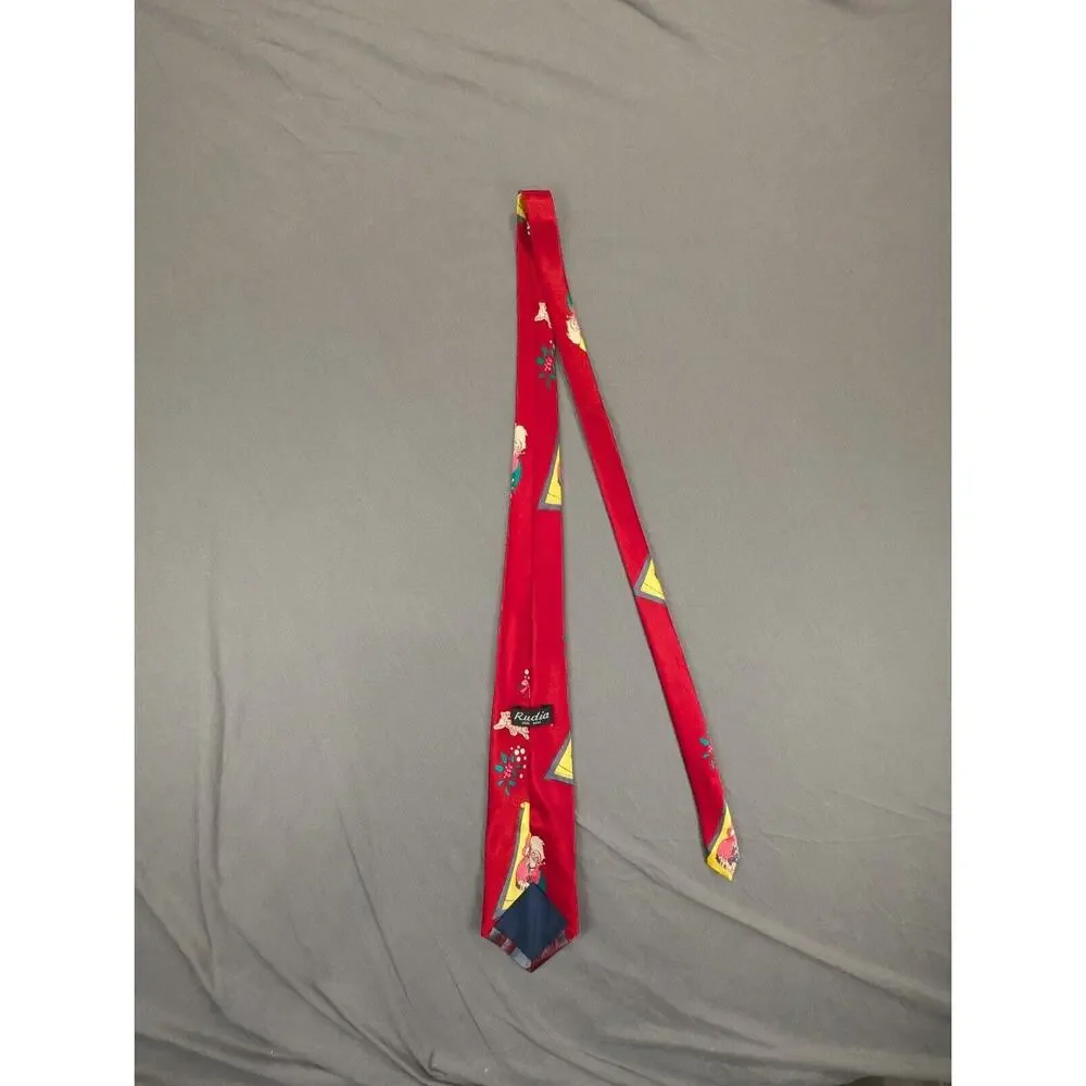 Vintage Neck-Tie Christmas Hand Made Santa Clause Red Classic Holiday Rudia